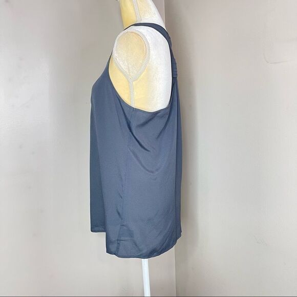 Women Tank Top Large Gray Racerback Pleated - Picture 6 of 13